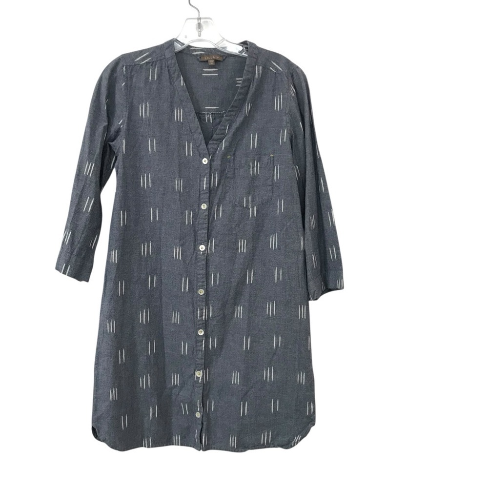 Lilla P Shirt Dress Blue Geometric Chambray Size XSmall